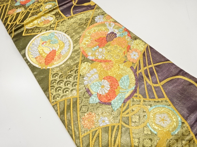 袋帯　フォーマル　吉祥文様　菊　美品　河合美術織物 袋帯 フォーマル 吉祥文様 菊 美品 河合美術織物 引箔冊子に草花・片輪